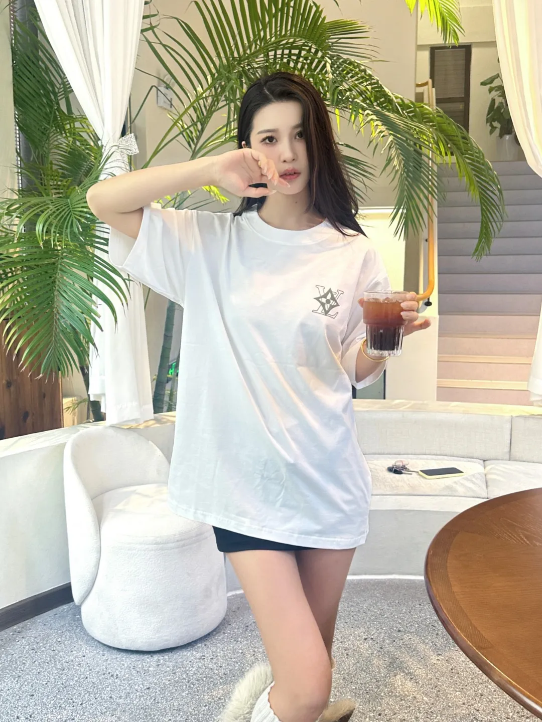 Louis Vuitton/Louis Vuitton back four-leaf clover signature foam printed short sleeves